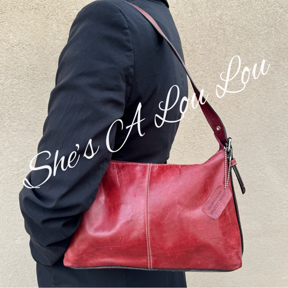 Laura Ashley ♥️ Vintage Red Rouge, Genuine Leather, Buckle Strap Shoulder Bag
